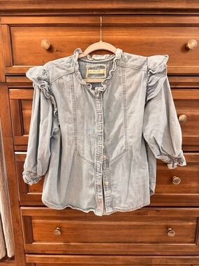 We The Free Ruffle-Trim Denim Shirt